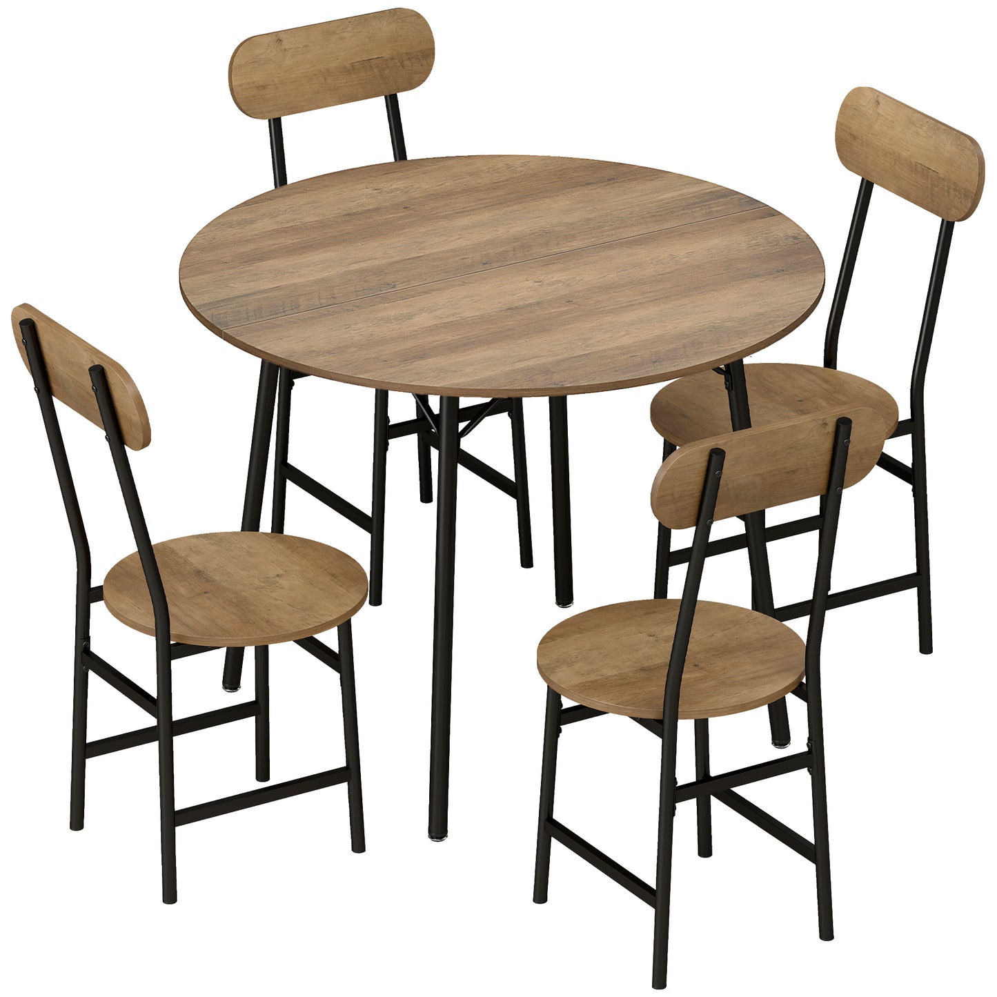 Set masă 5 piese: masă și 4 scaune, picioare metal, finisaj natural.