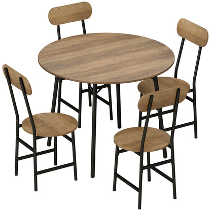Set masă 5 piese: masă și 4 scaune, picioare metal, finisaj natural.