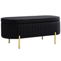 Bancă de Depozitare Ovală 72L cu Capac Rabatabil, din Catifea și Lemn, 108 x 44 x 43,5 cm, Negru