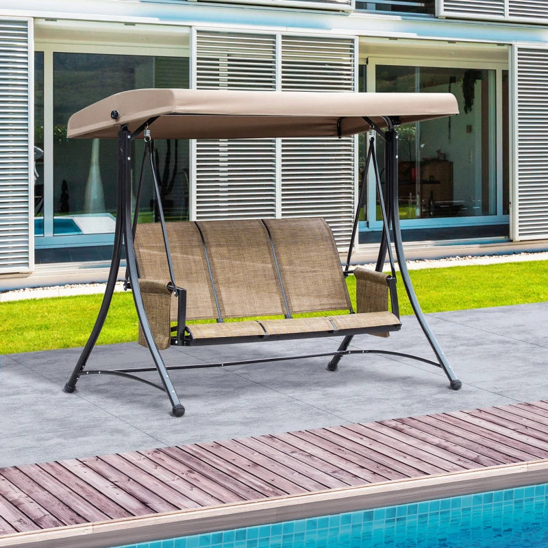 Outsunny Balansoar de Gradina cu 3 Scaune, Acoperis si Buzunare de Depozitare, Maro