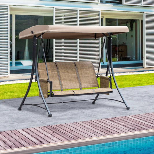 Outsunny Balansoar de Gradina cu 3 Scaune, Acoperis si Buzunare de Depozitare, Maro