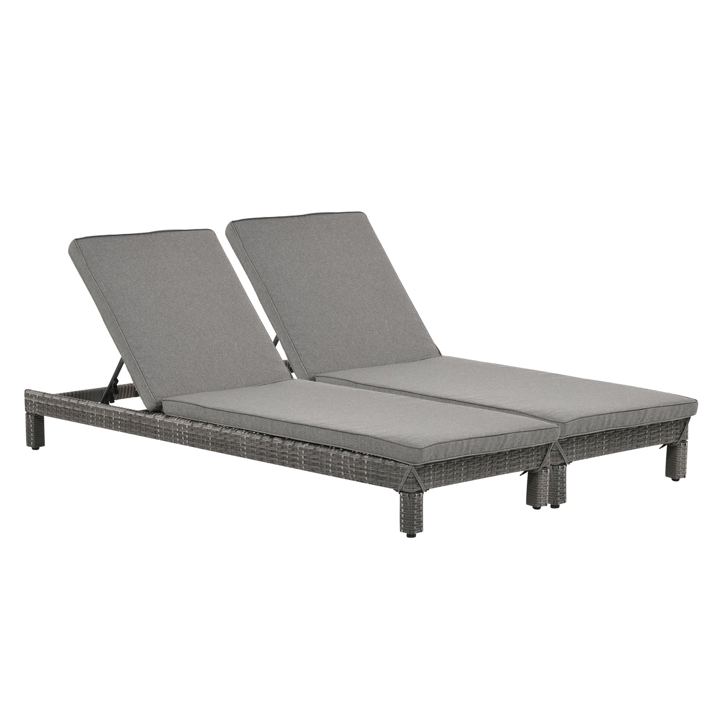 Set 2 Sezlonguri de Gradina in PE Rattan cu Perna Captusita Gri