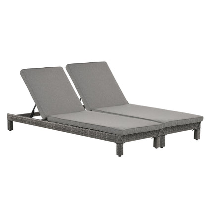 Set 2 Sezlonguri de Gradina in PE Rattan cu Perna Captusita Gri