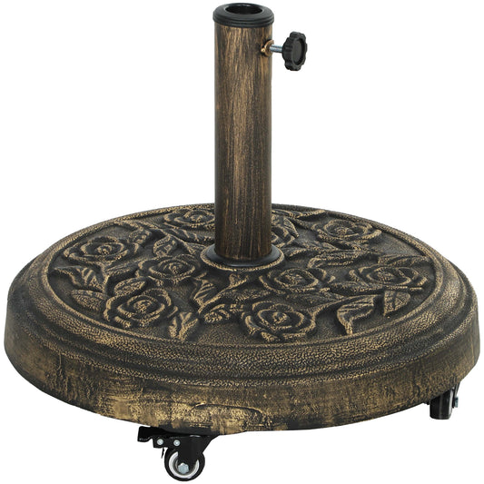 Bază Rotundă pentru Umbrelă din Rășină de 21kg cu Roți și Frâne, Bronz