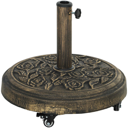 Bază Rotundă pentru Umbrelă din Rășină de 21kg cu Roți și Frâne, Bronz