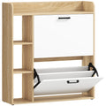 Dulap Slim pentru Pantofi cu 2 Sertare Rabatabile și 3 Compartimente, Capacitate 15 Perechi, 83x24x90,5 cm, Lemn și Alb