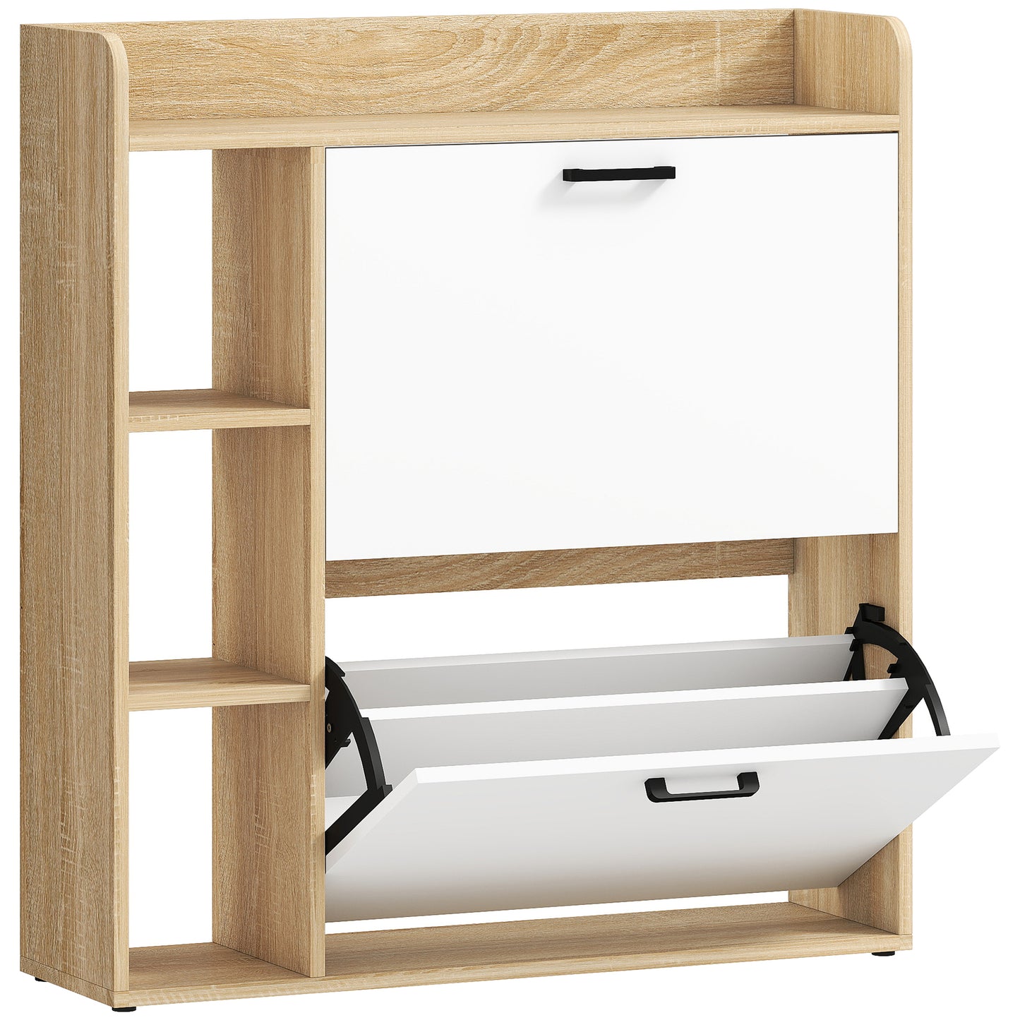 Dulap Slim pentru Pantofi cu 2 Sertare Rabatabile și 3 Compartimente, Capacitate 15 Perechi, 83x24x90,5 cm, Lemn și Alb