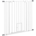 Poartă Reglabilă pentru Câini Înaltă cu Ușă Mică și Închidere Automată, 74-101x104cm, Alb