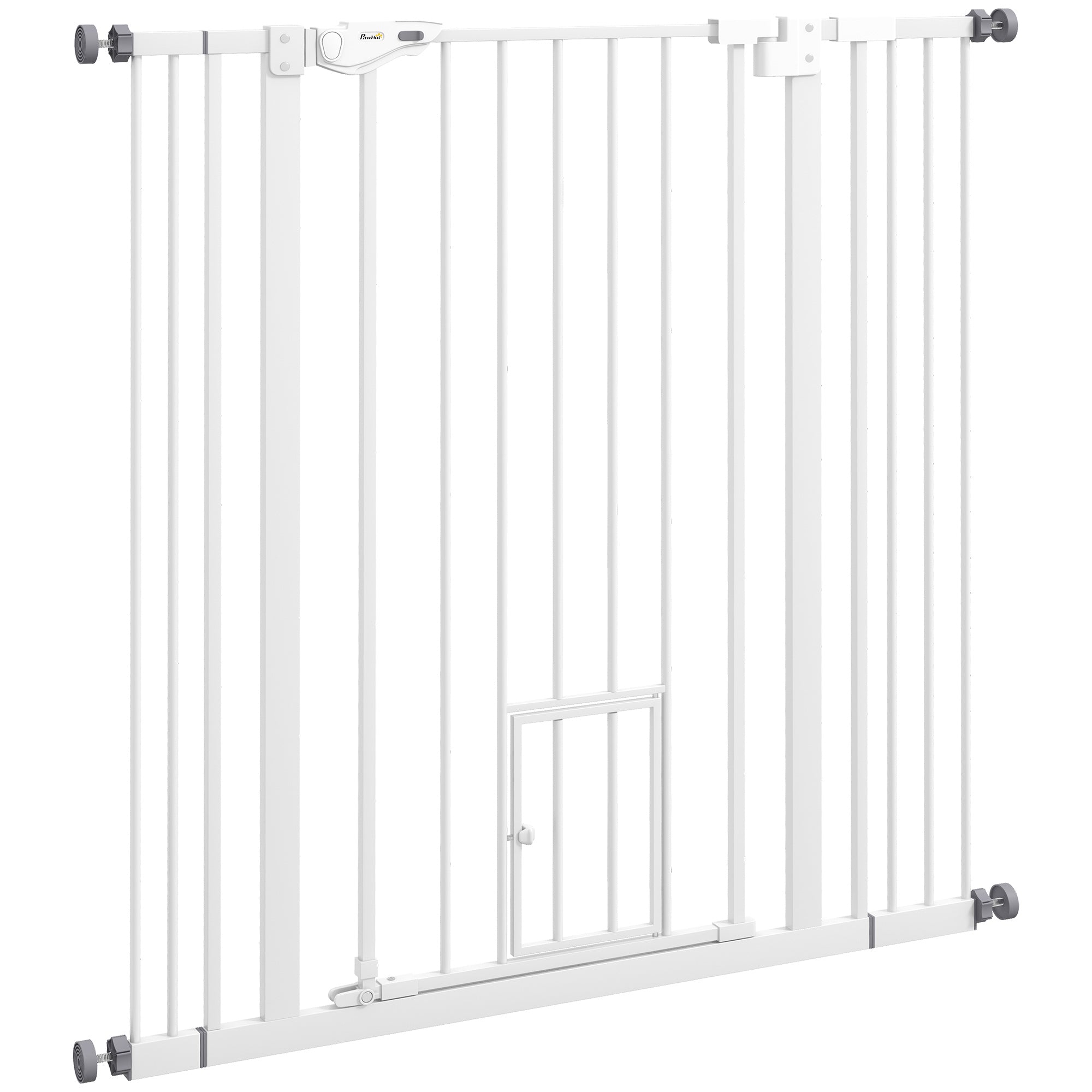 Poartă Reglabilă pentru Câini Înaltă cu Ușă Mică și Închidere Automată, 74-101x104cm, Alb