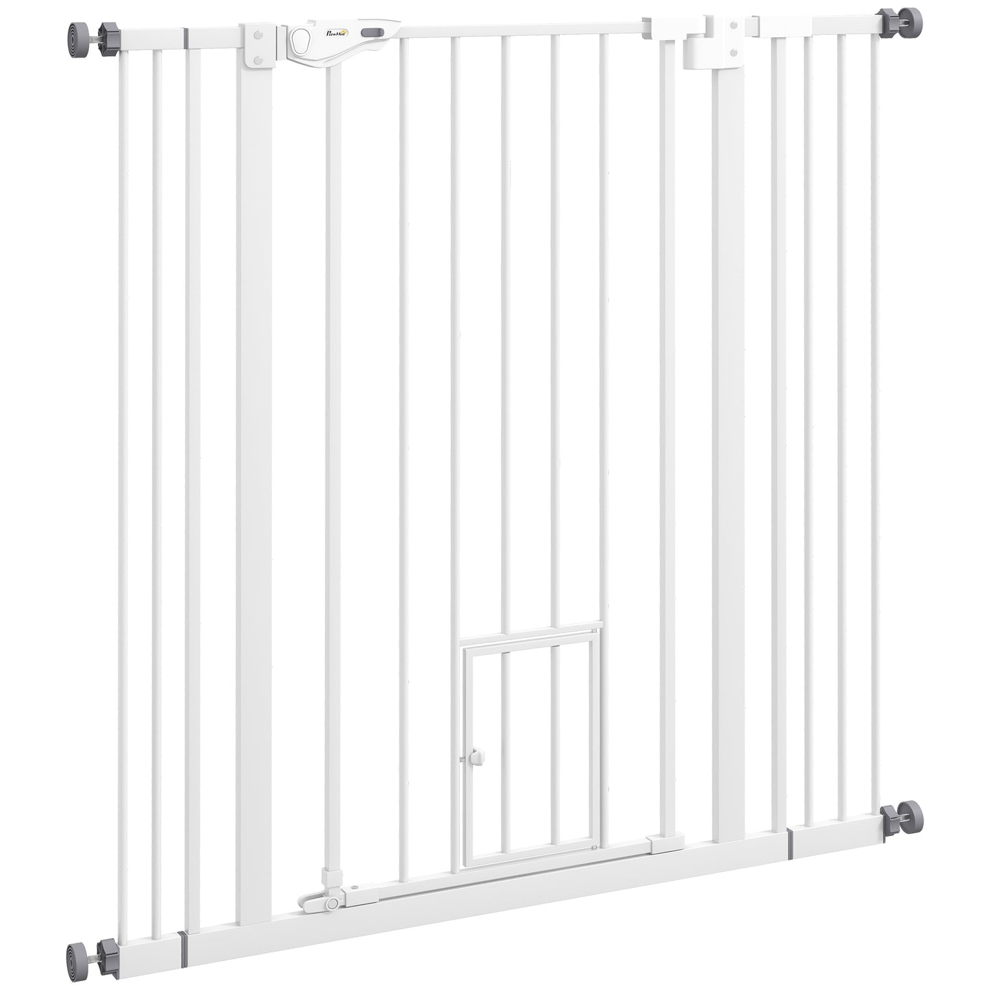 Poartă Reglabilă pentru Câini Înaltă cu Ușă Mică și Închidere Automată, 74-101x104cm, Alb