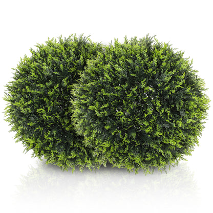 Set de 2 Plante Artificiale Rotunde cu Frunze de Cedru pentru Casă și Grădină Ø45 cm, Verde