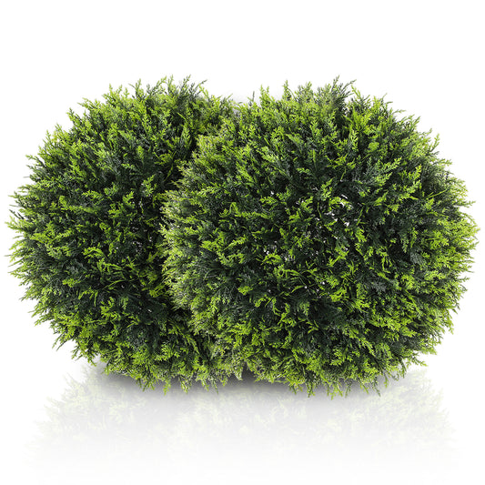 Set de 2 Plante Artificiale Rotunde cu Frunze de Cedru pentru Casă și Grădină Ø45 cm, Verde