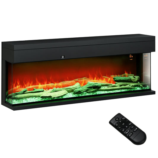 Șemineu Electric încorporat și de Perete 1800W cu Flăcări LED Colorate Reglabile, Temperatură de până la 40°C, Negru
