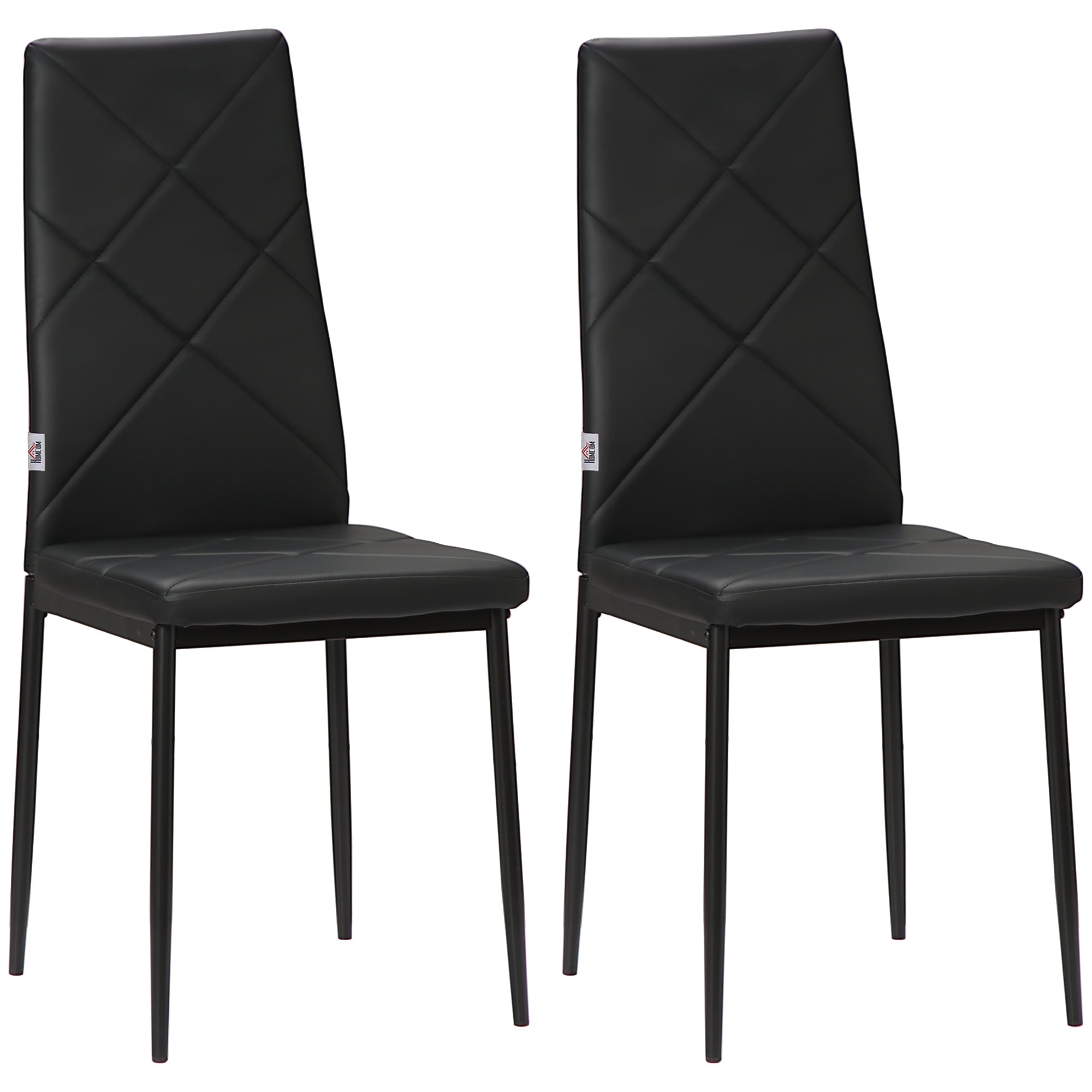 Set de 2 Scaune de Sufragerie Moderne cu Spătar Înalt din Piele Ecologică și Oțel, 41x50x97 cm, Negru
