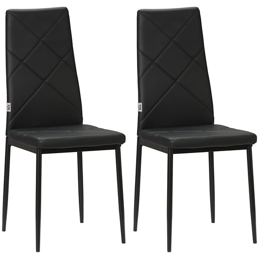 Set de 2 Scaune de Sufragerie Moderne cu Spătar Înalt din Piele Ecologică și Oțel, 41x50x97 cm, Negru