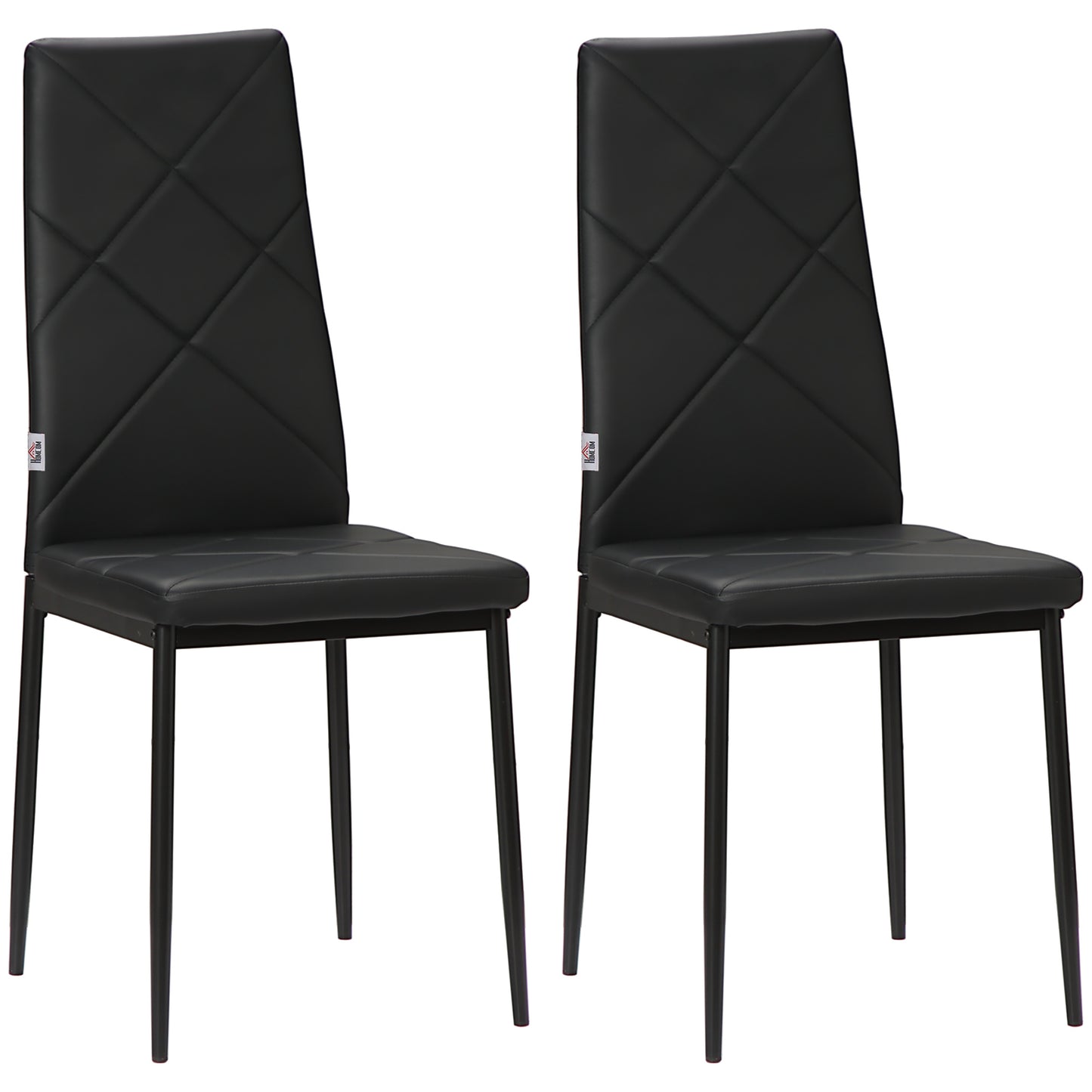 Set de 2 Scaune de Sufragerie Moderne cu Spătar Înalt din Piele Ecologică și Oțel, 41x50x97 cm, Negru