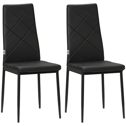 Set de 2 Scaune de Sufragerie Moderne cu Spătar Înalt din Piele Ecologică și Oțel, 41x50x97 cm, Negru