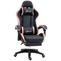 Scaun de gaming din piele ecologica PU si otel pentru dormitor sau camera de zi cu inaltime reglabila si spatar inclinabil, 65x65x121-129 cm, roz si negru