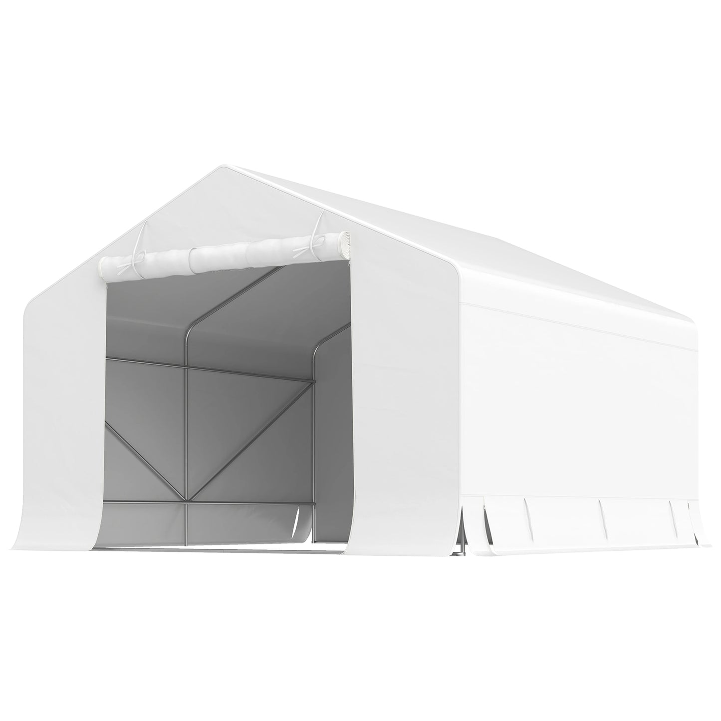 Garaj Moto Exterior 3x3 m Impermeabil cu Ușă și Ventilație Rulabilă, Cort-Garaj pentru Biciclete și Unelte PE și Metal, Anti-UV, Alb