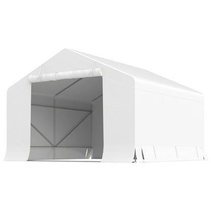 Garaj Moto Exterior 3x3 m Impermeabil cu Ușă și Ventilație Rulabilă, Cort-Garaj pentru Biciclete și Unelte PE și Metal, Anti-UV, Alb