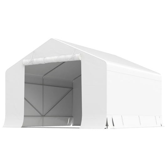 Garaj Moto Exterior 3x3 m Impermeabil cu Ușă și Ventilație Rulabilă, Cort-Garaj pentru Biciclete și Unelte PE și Metal, Anti-UV, Alb