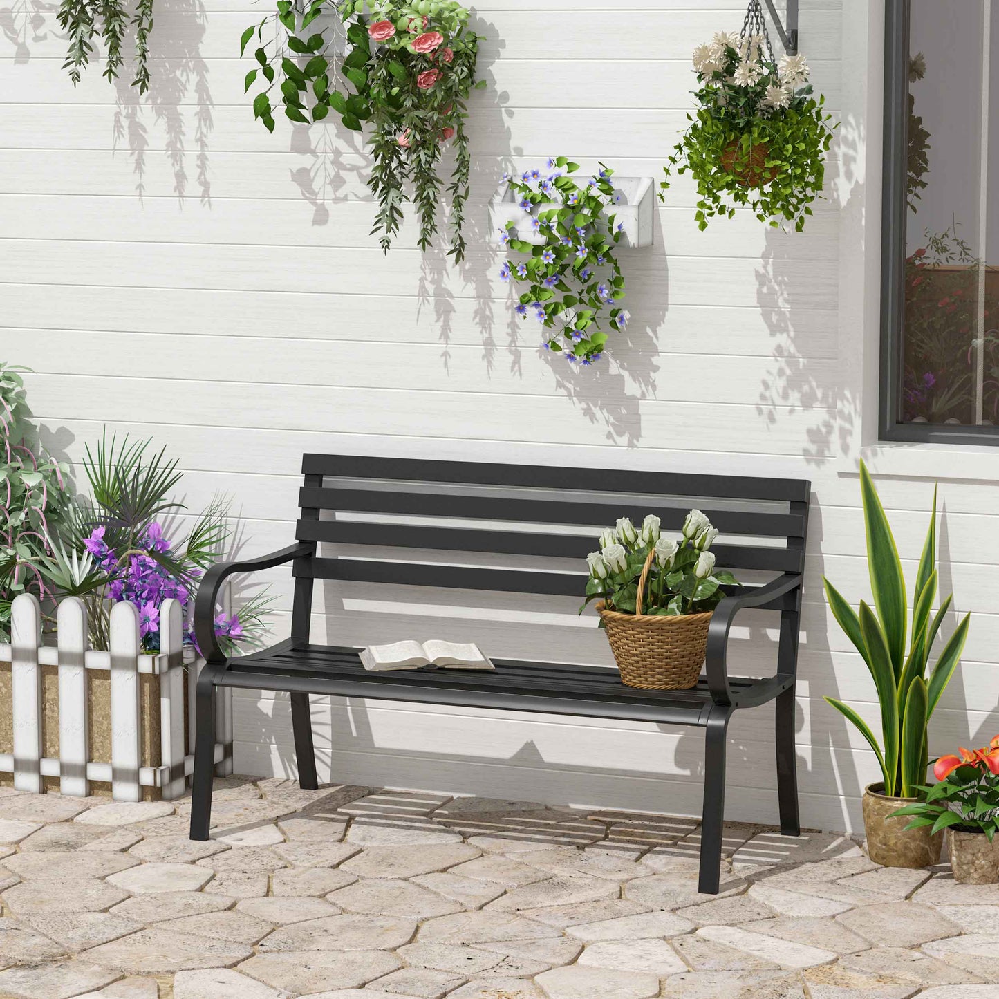 Banca de Gradina din Metal Neagra 127 x 62 x 82cm