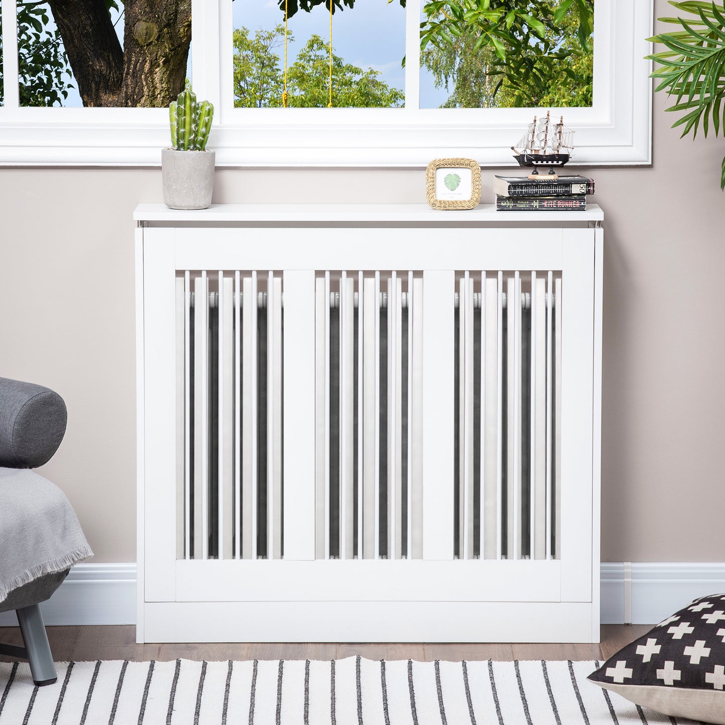 Capac Radiator Modern Alb 90 × 84 cm din MDF si Otel