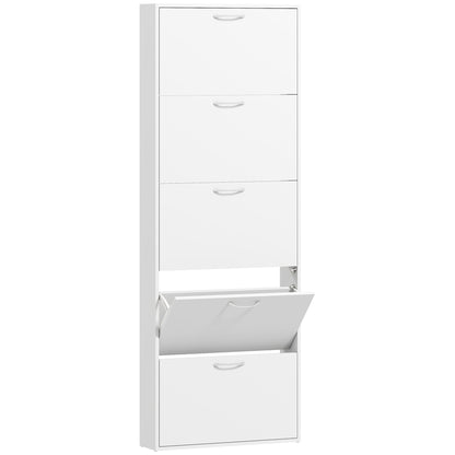 Dulap pentru Pantofi cu 5 Uși Anti-Răsturnare, din PAL, 65x17x180.5 cm, Alb