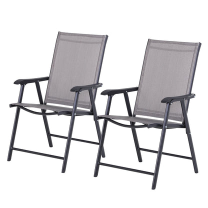 Set de 2 Scaune Pliabile pentru Exterior din Otel si Textilene Gri si Negru