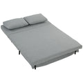 Canapea Extensibilă 2 Persoane 3 în 1 din Material Tip In cu 2 Perne, Cadru din Eucalipt, Gri Deschis