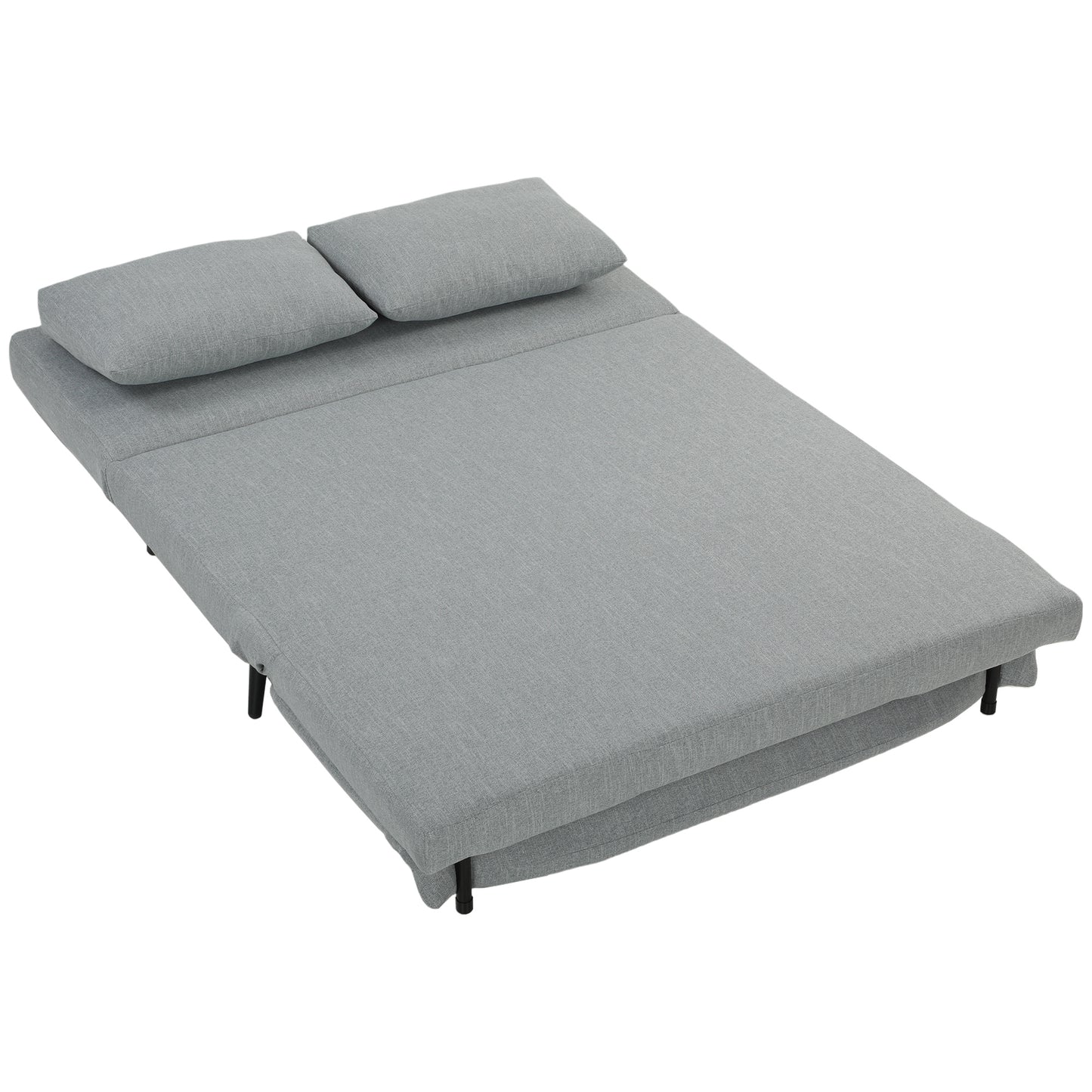 Canapea Extensibilă 2 Persoane 3 în 1 din Material Tip In cu 2 Perne, Cadru din Eucalipt, Gri Deschis