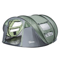 Cort de Camping Pop Up pentru 2 Persoane cu 2 Uși, 4 Ferestre și Înveliș Impermeabil, 263.5x220x123 cm, Verde