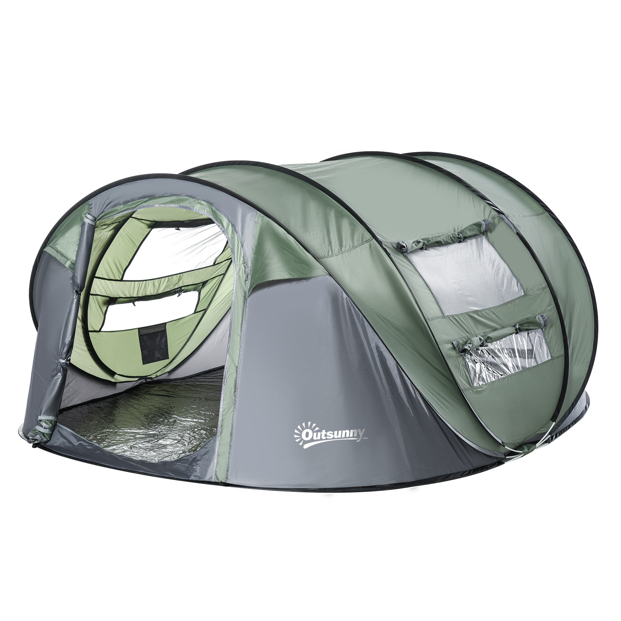 Cort de Camping Pop Up pentru 2 Persoane cu 2 Uși, 4 Ferestre și Înveliș Impermeabil, 263.5x220x123 cm, Verde