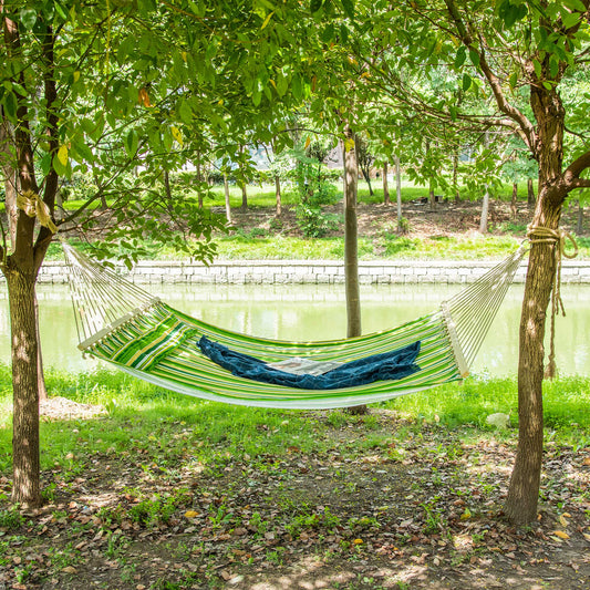 hamac dublu cu perne, 2,84×1,4 m, verde si galben