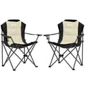 Set 2 Scaune Pliabile de Camping cu Suport Pahar și Genți Crem