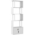 Bibliotecă modernă cu 5 rafturi și dulap cu 2 uși din lemn, 60x23.8x179.2 cm, alb