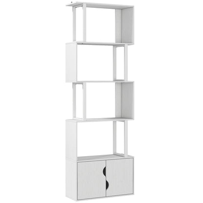 Bibliotecă modernă cu 5 rafturi și dulap cu 2 uși din lemn, 60x23.8x179.2 cm, alb