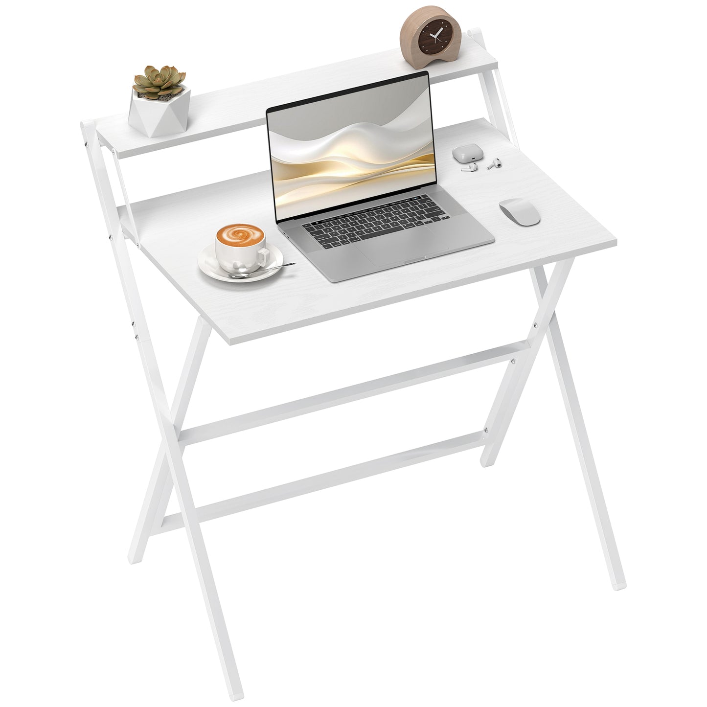Birou Pliabil cu Poliță pentru Monitor, 81.5x62x86.5 cm Alb