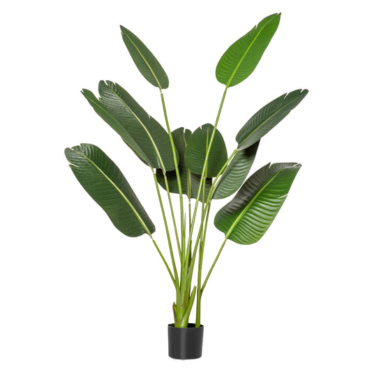 Bananier Artificial 160 cm cu Ghiveci și 10 Frunze Realiste, Plantă Artificială Tropicală pentru Decorațiuni Interioare și Exterioare, Verde