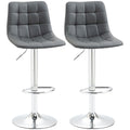 Set de 2 scaune de bar din piele cu spatar, scaune pivotante pentru bucatarie si sufragerie cu suport pentru picioare, 42x45x89-110cm, gri