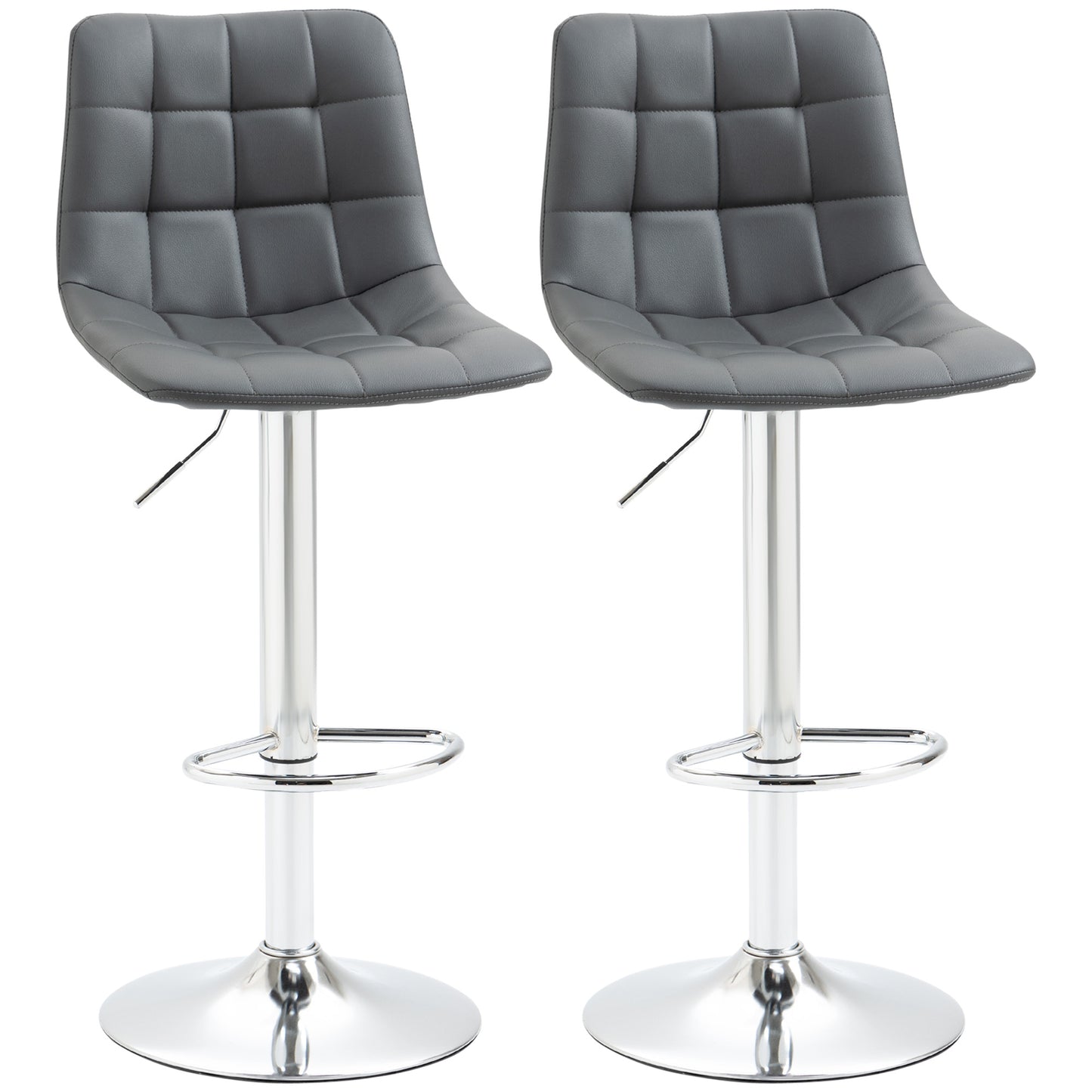 Set de 2 scaune de bar din piele cu spatar, scaune pivotante pentru bucatarie si sufragerie cu suport pentru picioare, 42x45x89-110cm, gri