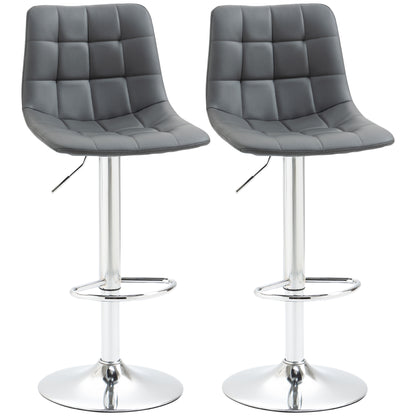 Set de 2 scaune de bar din piele cu spatar, scaune pivotante pentru bucatarie si sufragerie cu suport pentru picioare, 42x45x89-110cm, gri