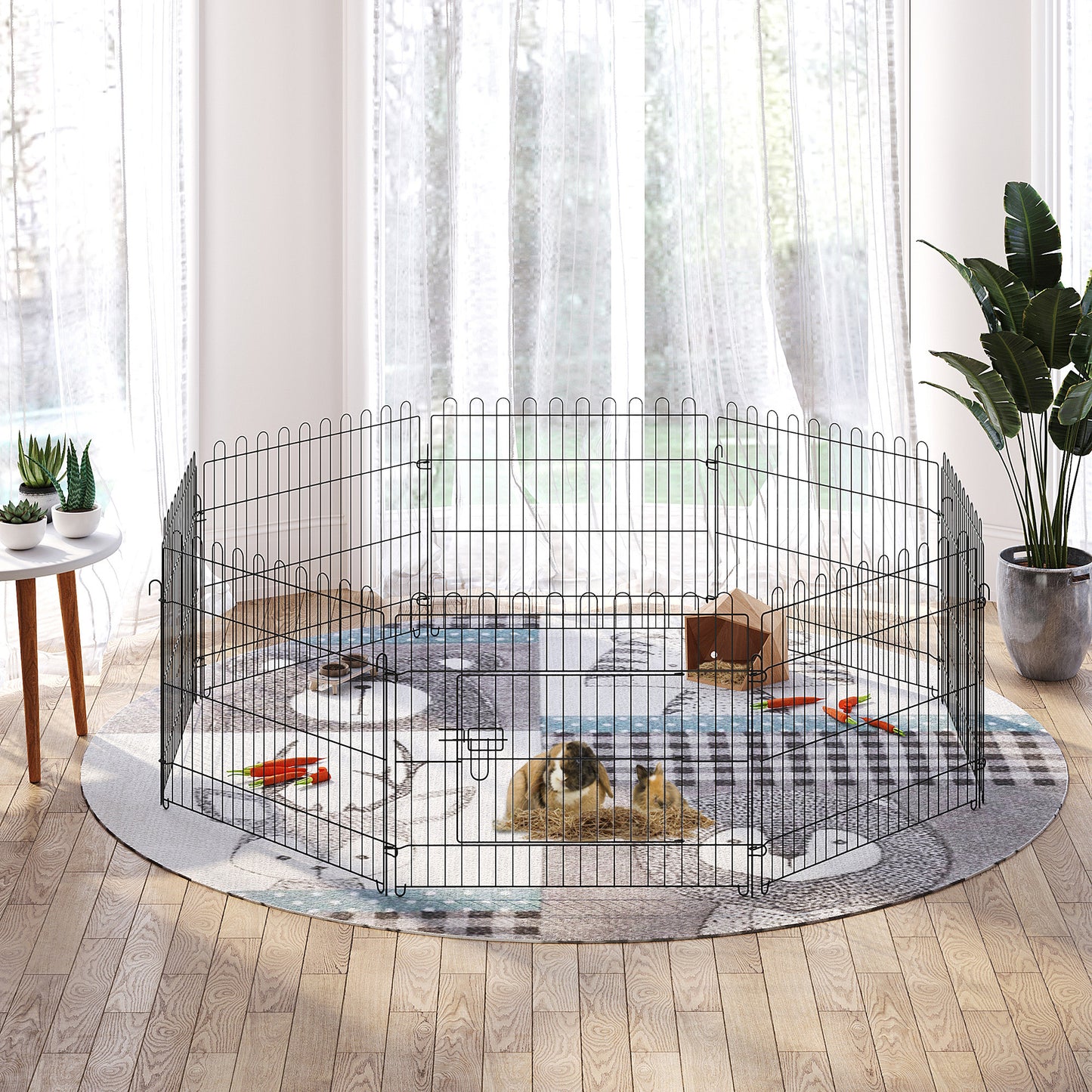 Tarc Modular pentru Animale, Gard de Protectie Pliabil din Otel cu 8 Panouri pentru Caini, Pisici sau Pui, Ø 158 x 61 cm, Negru