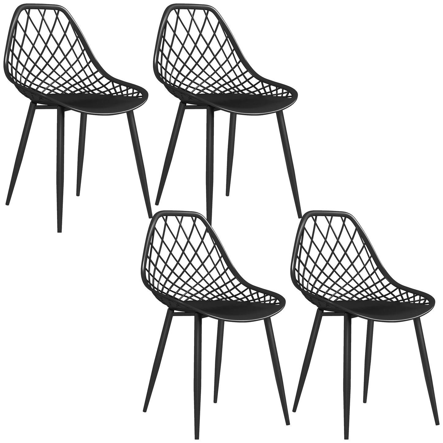Set 4 Scaune Moderne cu Spătar Perforat Plastic și Metal Negru