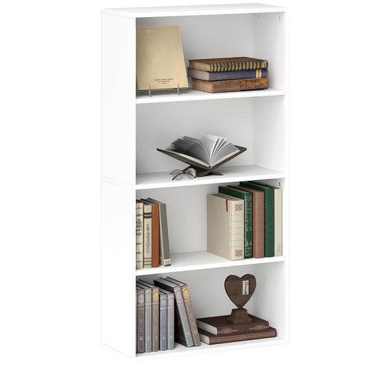 Bibliotecă cu 4 Rafturi și 2 Rafturi Flexibile, din Lemn, 60x24x115.5 cm, Alb