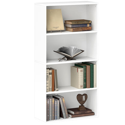 Bibliotecă cu 4 Rafturi și 2 Rafturi Flexibile, din Lemn, 60x24x115.5 cm, Alb