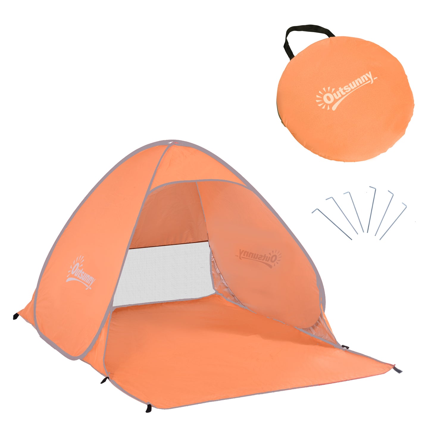 Cort de Plajă Pop Up cu Protecție UV 30+, Fereastră și Geantă de Transport, 200x150x119 cm, Portocaliu