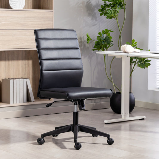 Scaun de Birou Ergonomic și Reglabil cu Spătar Curbat, din Piele PU și Oțel, 58x53x97-107 cm, Negru