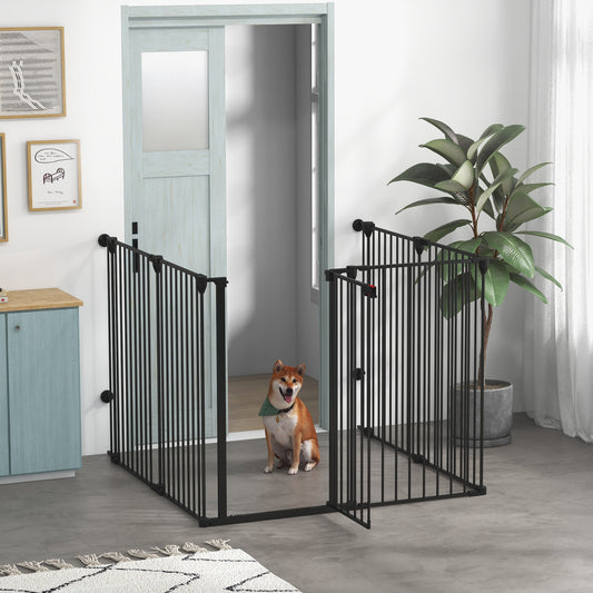 Tarc de Joaca 2-in-1 Multifunctional pentru Catelusi si Poarta de Siguranta pentru Animale de Companie, 6 Panouri, Tarc pentru Exercitii pentru Animale de Companie, 100cm Inaltime, Negru