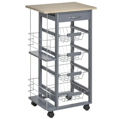 Carucior de Bucatarie, Gri Inchis, 1 Sertar si 4 Cosuri Metalice, 47x37x83cm